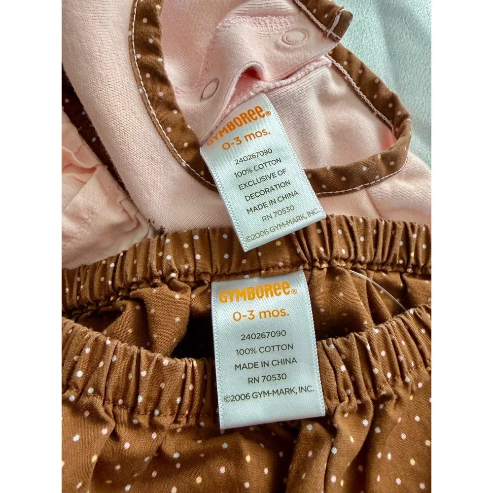 VTG Gymboree Baby Girl Pink Brown Dachshund Dog Polka Dot Bloomer Set 0-3 Months